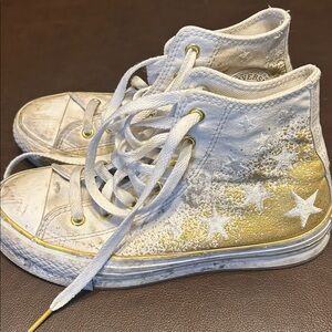 Converse All Star Vintage White/Gold Youth Size 3.5 Sparkle Shimmer Skate Shoes